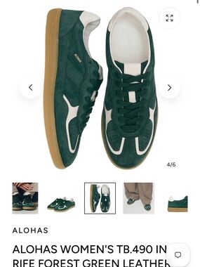ALOHAS Rife Forest Green Leather Sneakers with White Accents